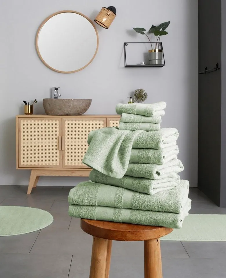 OTTO home Handtuch Set Vanessa, 10-tlg Handtuch-Set, weich, in Standard- und Premium-Qualität, Walkfrottee (Set, 10-St), 100% Baumwolle, Duschtücher, Handtücher, Gästetücher, mit Bordüre, Grün, – Produktbild 5 von 8