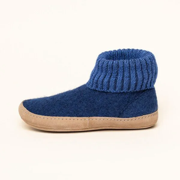 Gottstein Gottstein Hüttenschuh Dakota - Hoher Filzhausschuh für Damen & Herren aus 100% Schurwolle mit extra bequemer Ledersohle & elastischem Strickbund, Dunkel-blau, – Produktbild 2 von 4