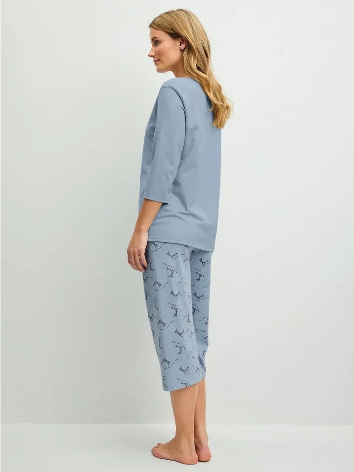 CALIDA CALIDA Capri-Pyjama Hotel Nights Damen (2 tlg) mit Capri-Hose, weich, komfortabel, Blau, – Produktbild 4 von 4