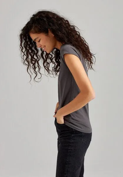 THOKKTHOKK ThokkThokk TT01 Cap Sleeve T-Shirt Damen (GOTS, vegan, Bio-Baumwolle), Castlerock (grau), – Produktbild 2 von 4