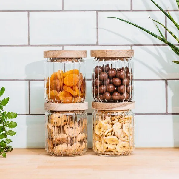 Econovo Econovo Vorratsgläser mit Holzdeckel 500ml Set 4-tlg. Gemustert – Produktbild 2 von 4