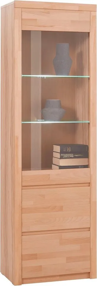 OTTO home Vitrine SILKEBORG75, Tür mit Glaseinsatz, Türanschlag wechselbar rechts/links. B/T/H: 60/35/190cm, Kernbuche teilmassiv geölt, 5 Fächer, Griffmulden, Braun, – Produktbild 3 von 5