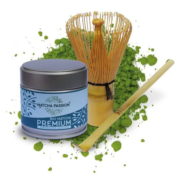 Matcha Passion Matcha Passion Bio Matcha Premium 30g Dose, Mit bambusbesen & bambuslöffel, – Produktbild 1 von 2