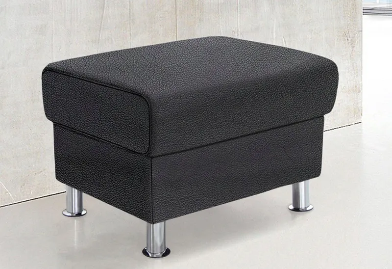 TRENDMANUFAKTUR Hocker Rondo 67 cm, Fußhocker, komfortabel, Federkern optional, Chromfüße, Fußhocker wahlweise mit Federkern, in verschiedenen Bezügen bestellbar, Schwarz, – Produktbild 2 von 5