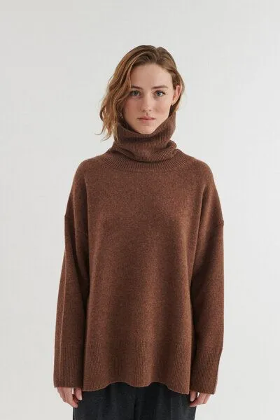 Basic Apparel Basic Apparel Strickpullover LIZ mit Rollkragen aus Bio-Merinowolle, Braun-fondue-fudge, – Produktbild 1 von 2