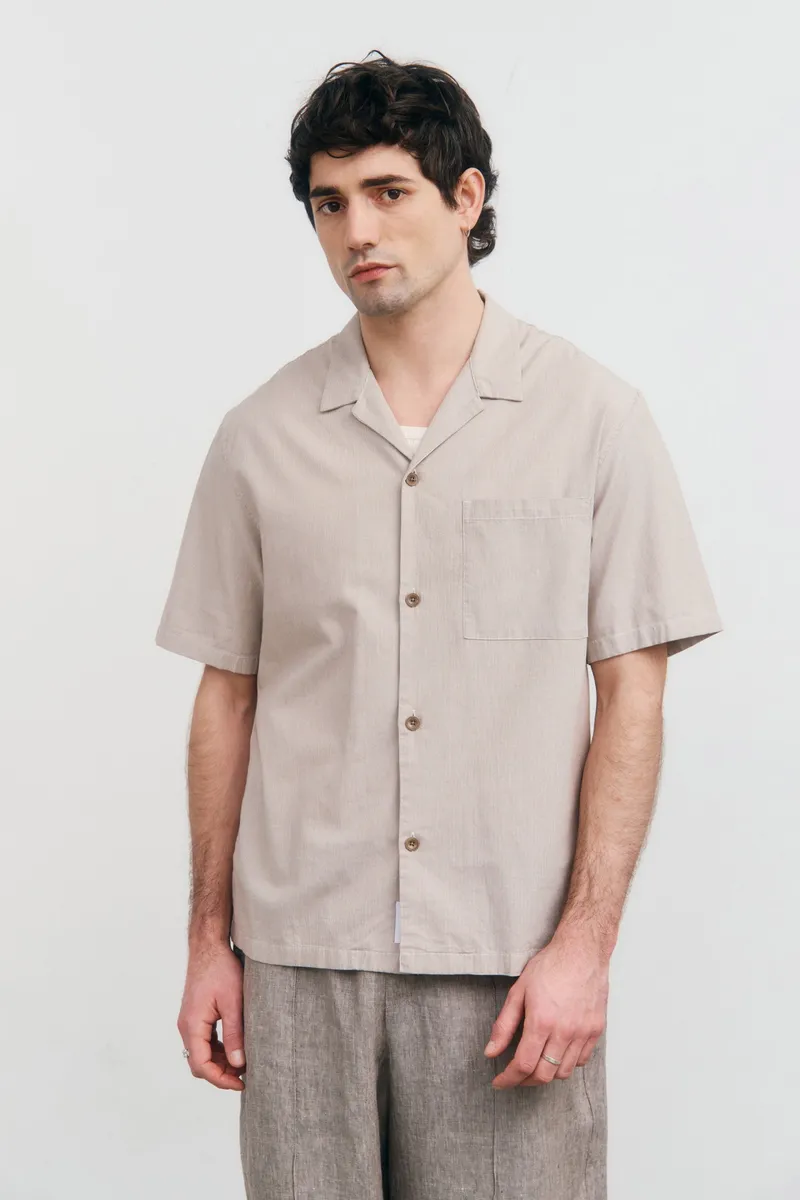 Rotholz Rotholz Herren vegan Hemd Bowling Beige Gestreift, Beige, – Produktbild 2 von 2