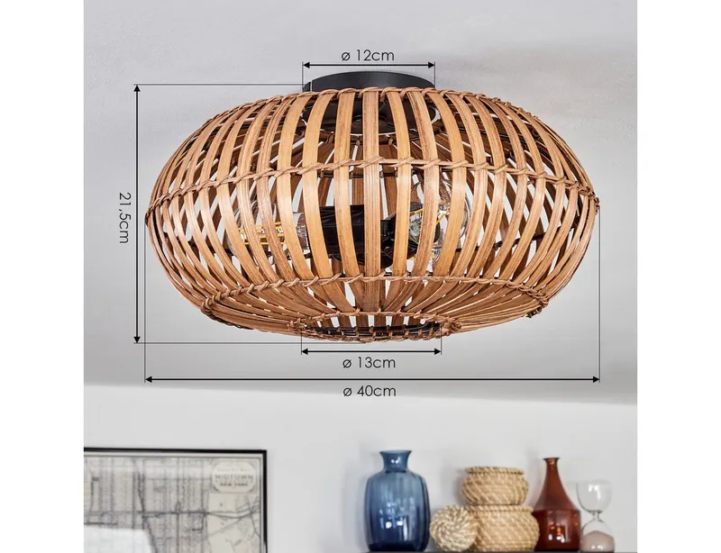 hofstein Deckenleuchte moderne Deckenlampe aus Metall/Bambus in Schwarz/Natur/Dunkelbraun, ohne Leuchtmittel, Deckenleuchte m. Lichteffekt, Ø 40 cm, 3 x E27, ohne Leuchtmittel, Beige|braun, – Produktbild 4 von 5