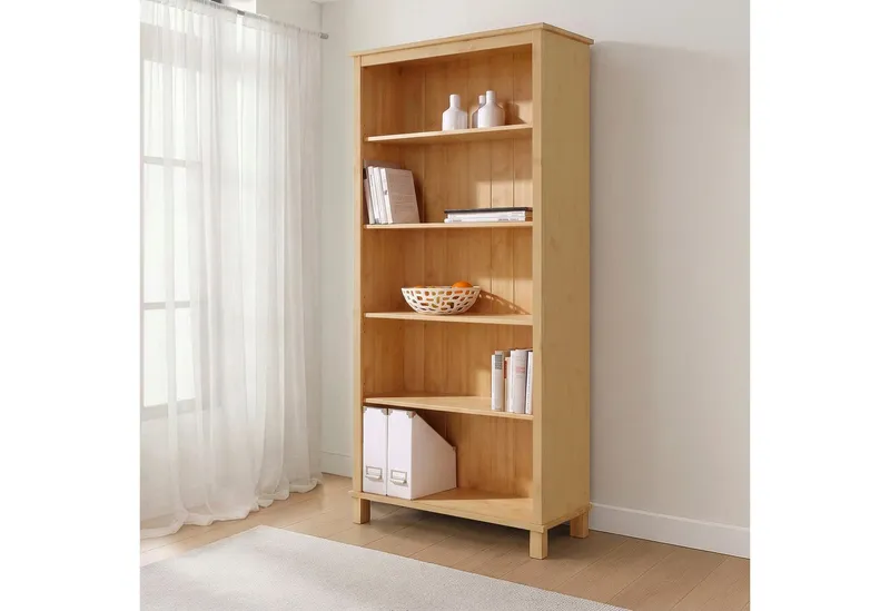 OTTO home Regal Pivo Bücherregal mit 4 verstellbaren Einlegeböden, aus massivem Kiefernholz, 5 Fächer, mit einer natürlichen Maserung, Beige, – Produktbild 1 von 5