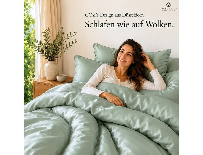MAGANO Bettwäsche, Luxus 100% TENCEL ™ Lyocell, 400 TC Fadendichte, Hypoallergen, Thermoregulierend, Grün, – Produktbild 3 von 6