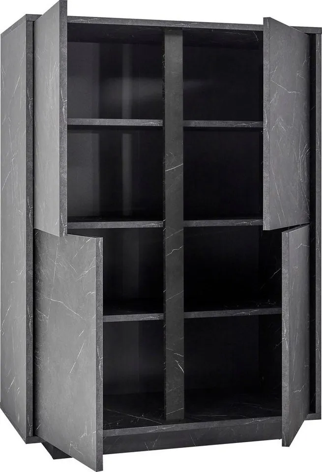 Home affaire Highboard Carrara, grifflos, Grau, – Produktbild 3 von 5