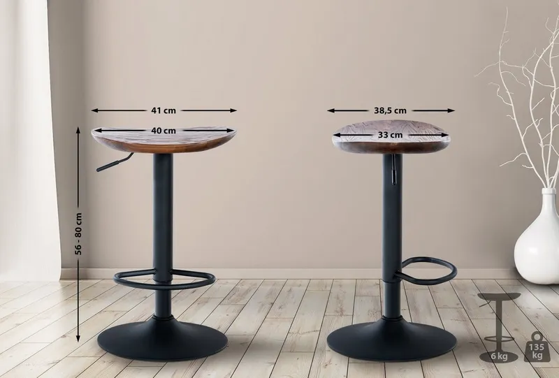 CLP CLP Barhocker Skelde (Set, 2er), höhenverstellbar, Massivholz-Sitz, Braun, – Produktbild 2 von 5
