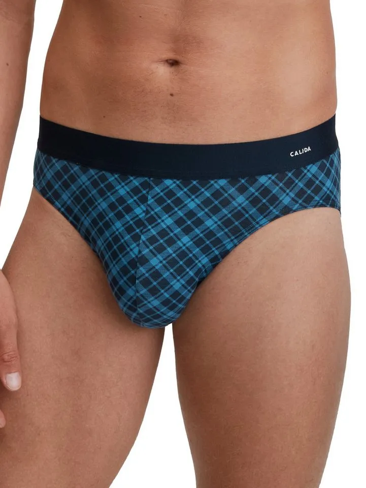 CALIDA CALIDA Minislip Cotton Code Design breiter Bund, mit Druck, eng, kurz, mit Logo, Baumwollmix, Blau, – Produktbild 1 von 5