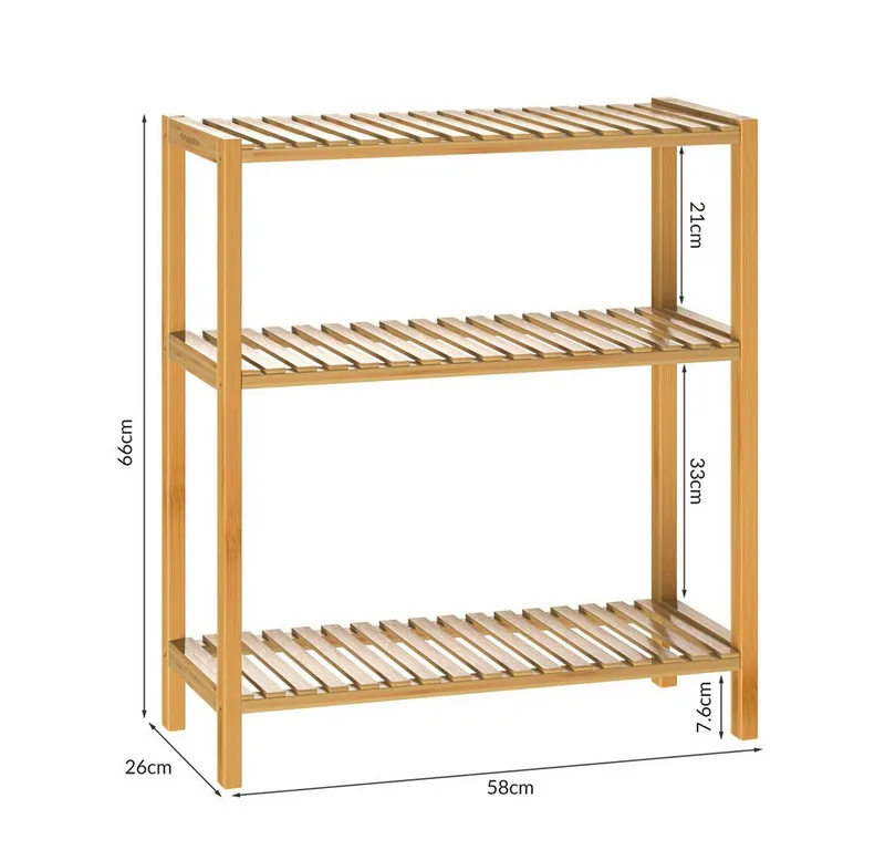 Casaria® Casaria® Standregal, Regal Stehend Holz 3 Ablagen 30kg Belastbar Schmal Küche Klarlack, Braun, – Produktbild 4 von 5