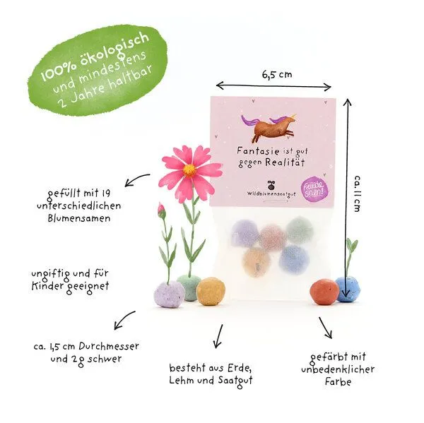 Die Stadtgärtner Die Stadtgärtner 5 bunte Blumenmurmeln mit Wildblumensaatgut im Tütchen | Für Aufmunterung, Kindergeburtstage & als kreatives Mitbringsel – Produktbild 3 von 4