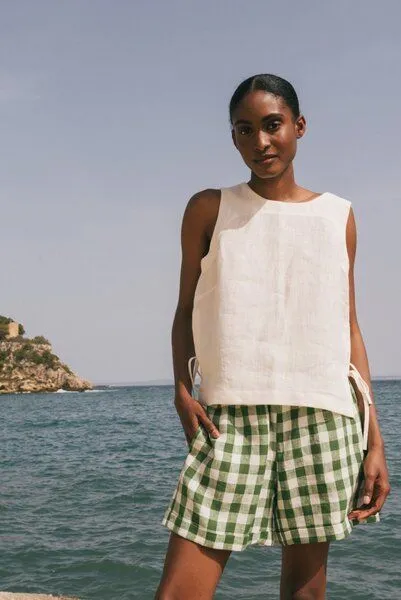 AmourLinen AmourLinen Leinen-Shorts MIA, Grünes gingham, – Produktbild 4 von 4
