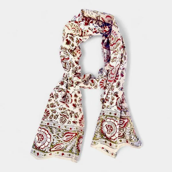 Der Lindwurm Der Lindwurm Kalamkari- Schal , Handdruck mit Pflanzenfarben, Beige/rot/grün, – Produktbild 1 von 2