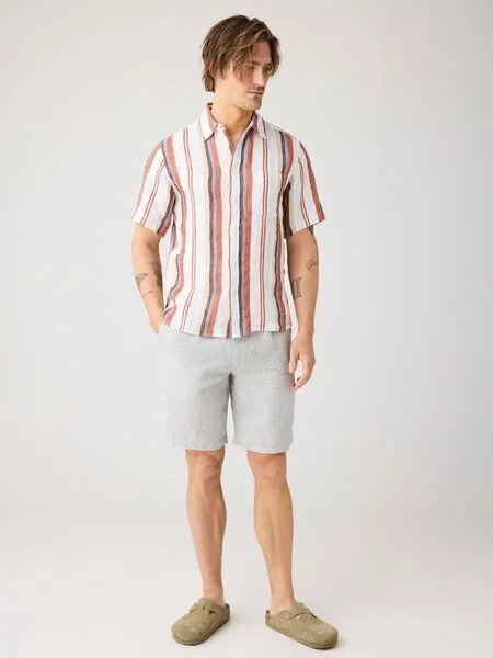 KnowledgeCotton Apparel KnowledgeCotton Apparel Lockeres gestreiftes Kurzarmhemd aus Bio-Leinen, Mehrfarbig-color-stripe, – Produktbild 2 von 2