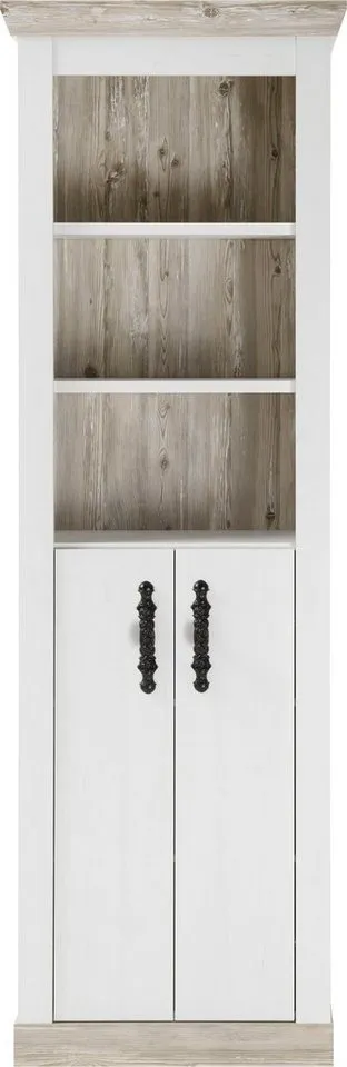 Home affaire Hochschrank Florenz, Badschrank im Landhausstil, Schrank mit Metallgriffen in Pinie Weiß, offene Fächer und ausreichend Stauraum hinter Drehtüren, Weiß, – Produktbild 5 von 5