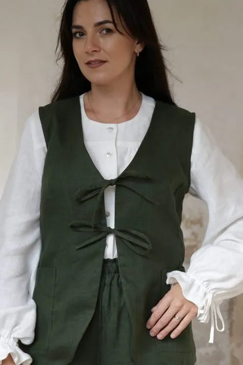 Amber Linen Amber Linen Damen vegan Weste Charlotte Waldgrün, Dunkelgrün, – Produktbild 2 von 2