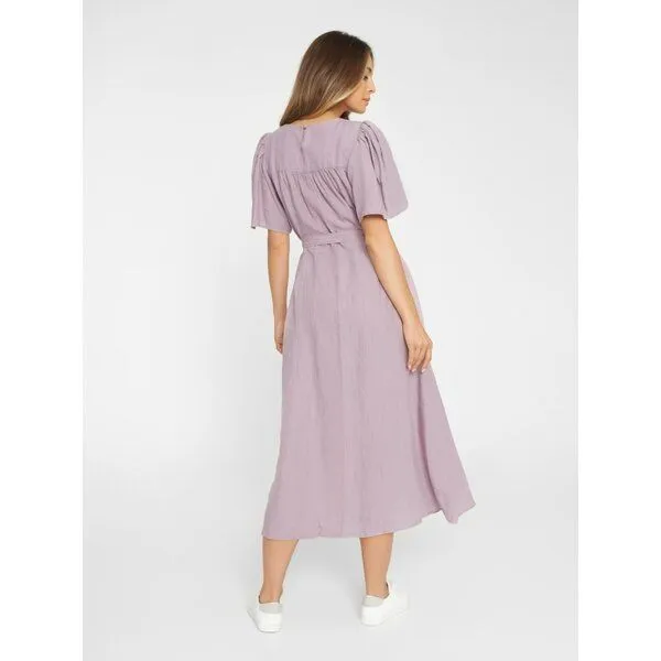 KnowledgeCotton Apparel KnowledgeCotton Apparel Kleid mit Bindegurt aus Bio-Leinen, Lila (nirvana), – Produktbild 2 von 4