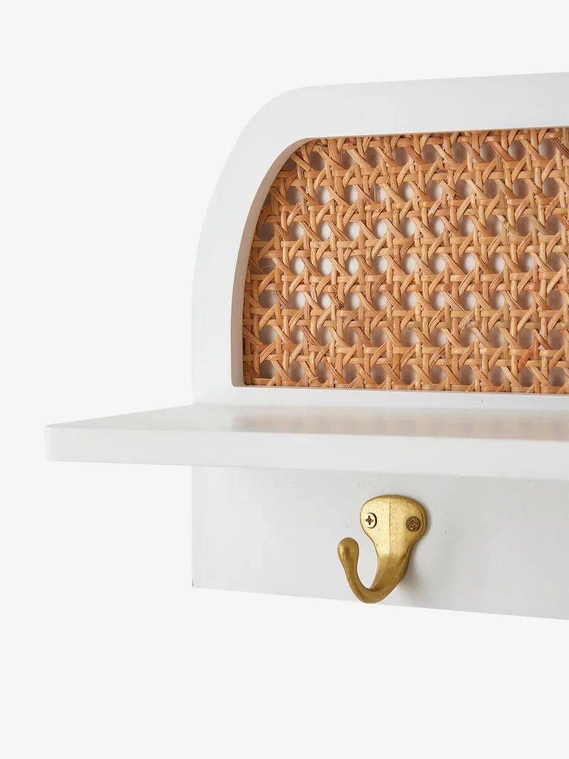 Vertbaudet Wandgarderobe mit Rattan POESIE mit Ablage und 3 Kleiderhaken, Weiß/braun, – Produktbild 4 von 4