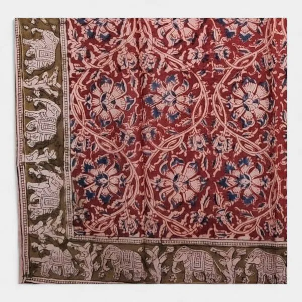 Der Lindwurm Der Lindwurm Kalamkari- Tuch (55x55 cm), Handdruck mit Pflanzenfarben, Rot/grün, – Produktbild 2 von 2