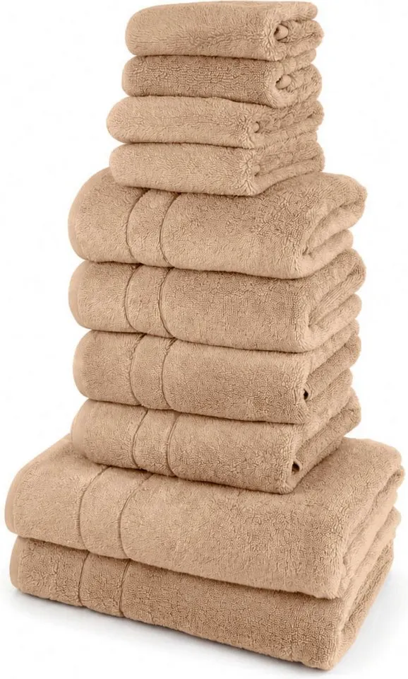 OTTO home Handtuch Set Inga, 3 Qualitäten, Duschtücher, Handtücher, Gästetücher, Seiftücher, Walkfrottier (10-St), Handtücher mit feiner Bordüre, 100% Baumwolle, Beige, – Produktbild 2 von 8