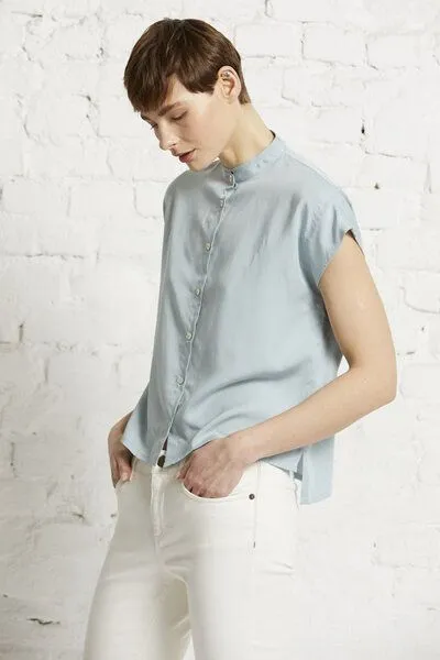 Wunderwerk Wunderwerk Damen Bluse aus Lyocell (TENCEL) "TENCEL square stand collar", Türkis (misty aqua 714), – Produktbild 1 von 4