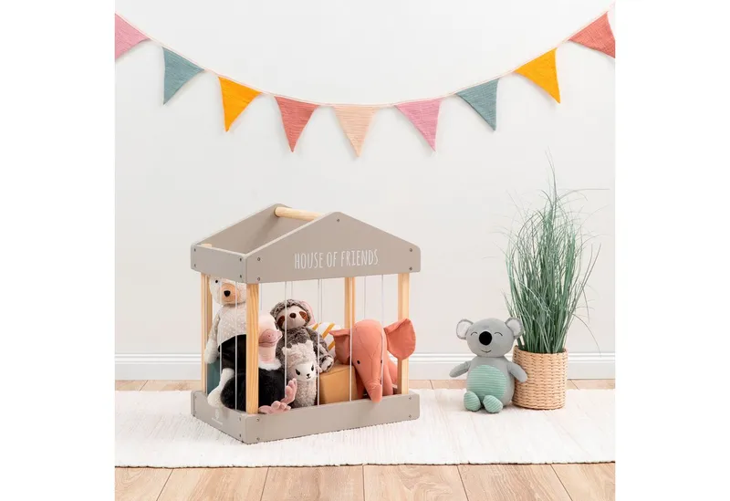 MUSTERKIND MUSTERKIND Aufbewahrungsbox Plüschtier-Box House of Friends, warmgrau/natur, aus Holz, FSC® - schützt Wald, Grau, – Produktbild 1 von 2