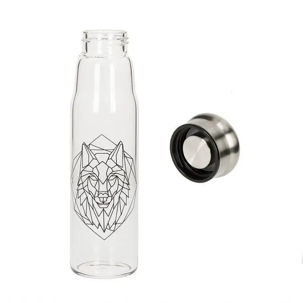 elasto elasto Glasflasche 0,55 Liter Trinkflasche Borosilikatglas mit Neoprentasche, Wolf, – Produktbild 3 von 4