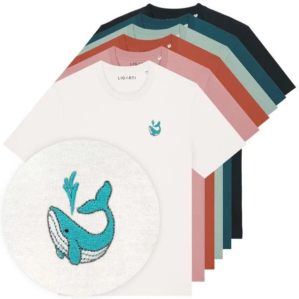 LIGARTI Besticktes T-Shirt – Walter der Wal – LIGARTI Tiermanufaktur, Cremeweiß, – Produktbild 2 von 3