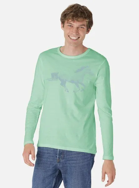 Peaces.bio - handbedruckte Biomode Peaces.bio - handbedruckte Biomode Bio-Herren-Langarmshirt Horsepower, Mint, – Produktbild 1 von 2
