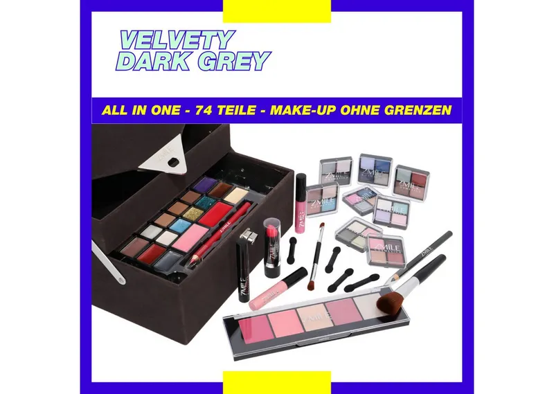 ZMILE COSMETICS Kosmetik-Koffer 'Beauty Case Velvety' (dark grey), 72-tlg., mit veganer Formulierung, Bunt|grau, – Produktbild 3 von 5