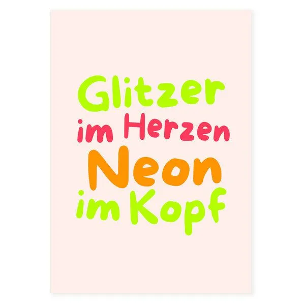 Bow & Hummingbird Bow & Hummingbird Postkarte "Glitzer im Herzen - Neon im Kopf" aus Recyclingpapier – Produktbild 3 von 3