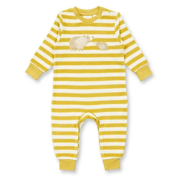 Sense Organics Sense Organics Babystrampler Overall Frottee Bio-Baumwolle, Mustard weiß geringelt, – Produktbild 1 von 3