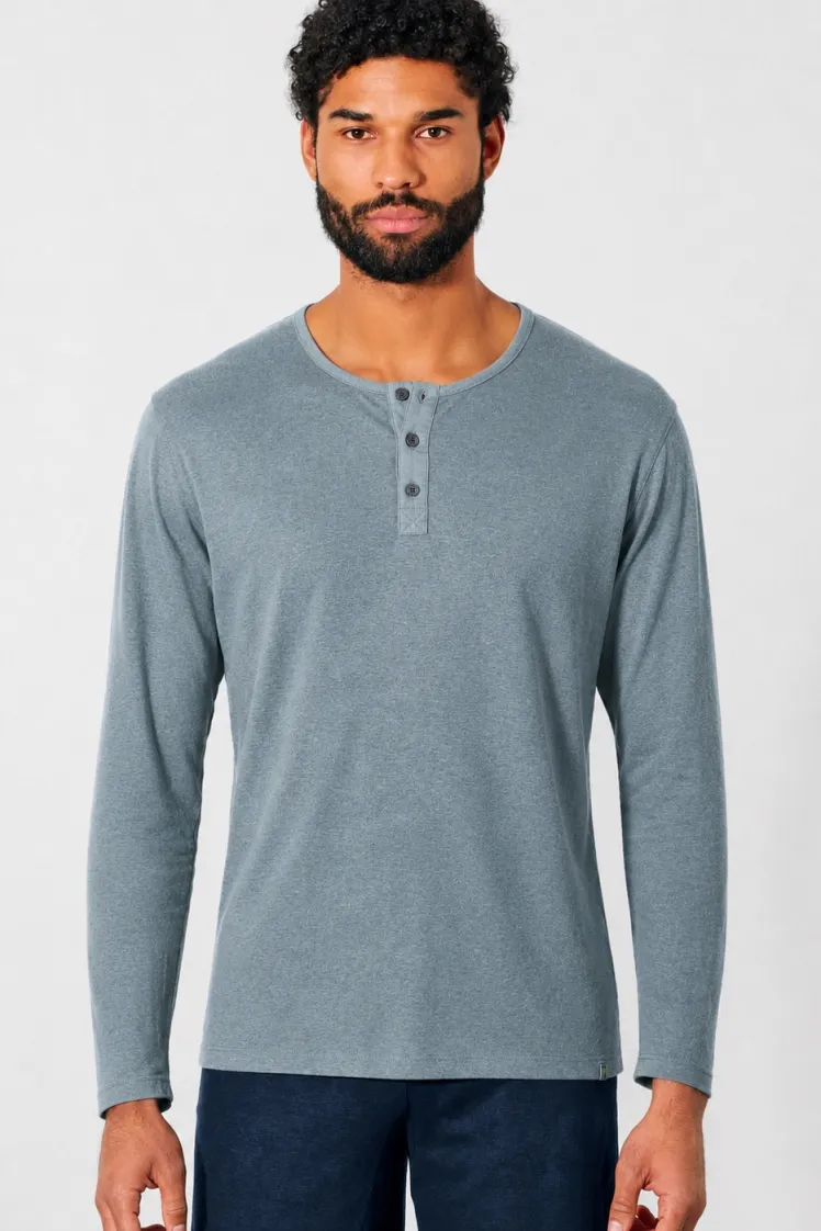 HempAge Hempage Herren vegan Langarm Henley Aus Gebürstetem Stoff In Titanium, Grau, – Produktbild 2 von 2