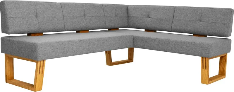 OTTO home Eckbank Ponza Polsterbank, Esszimmerbank, mit Massivholzgestell, Küchenbank in tollen Farben, Breite 201x161 cm, Braun|grau, – Produktbild 3 von 7