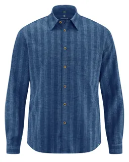 HempAge Hempage Herren vegan Gestreiftes Freizeithemd In Meeresblau – Produktbild 1 von 1