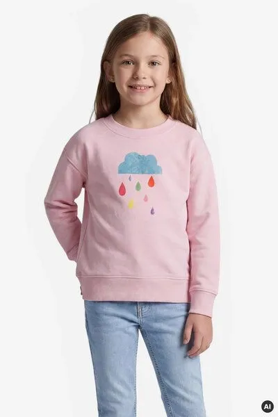 MelaDi Meladi Kinder Sweater aus Biobaumwolle - Regenwolke auf Pink, Natural white, – Produktbild 5 von 7