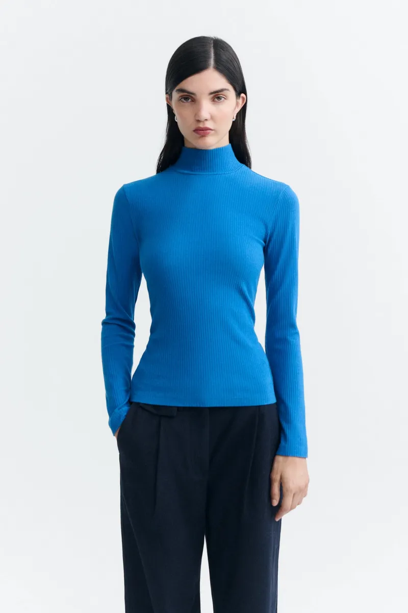 thinking mu Thinking MU Damen vegan Top Aine Gerippter Rollkragenpullover Blau, Blau, – Produktbild 2 von 2