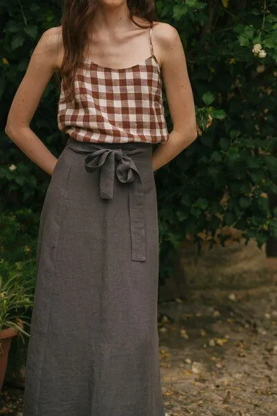 AmourLinen AmourLinen Wickelrock aus Leinen IRIS, Anthrazit, – Produktbild 4 von 4