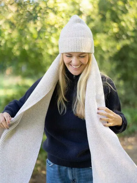 FUXBAU FUXBAU Merino Schal extra lang, Beigemeliert, – Produktbild 1 von 4