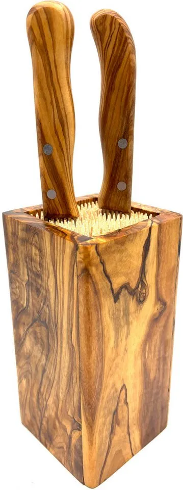 Olivenholz erleben Olivenholz erleben Messerblock DESIGN eckig, aus Olivenholz (1tlg), Flexible Holzspieße für sichere und schonende Messeraufbewahrung, Braun, – Produktbild 2 von 3