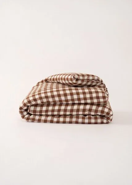 AmourLinen AmourLinen Bettdecke aus Leinen, Mokka gingham, – Produktbild 2 von 4