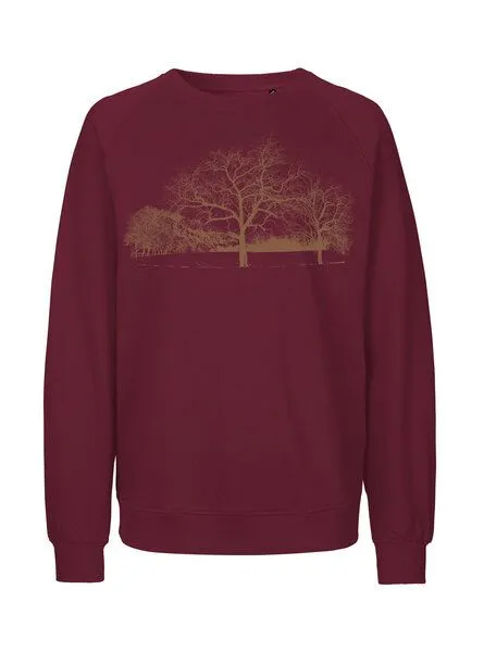 Peaces.bio - handbedruckte Biomode Peaces.bio - handbedruckte Biomode Sweatshirt Landscape Unisex, Bordeaux, – Produktbild 1 von 2