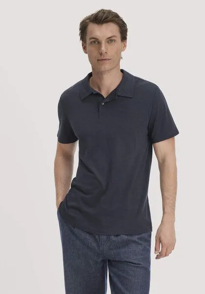 hessnatur hessnatur Wollshirt Polo Regular aus reiner Bio-Merinowolle, Marine, – Produktbild 1 von 4