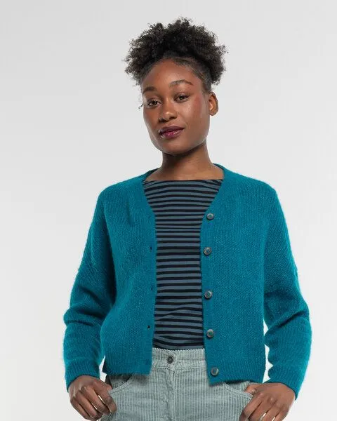 Alma & Lovis Alma & Lovis Leichte Strickjacke aus feinem Alpakagarn | Light Jacket, Petrol (blau), – Produktbild 1 von 4