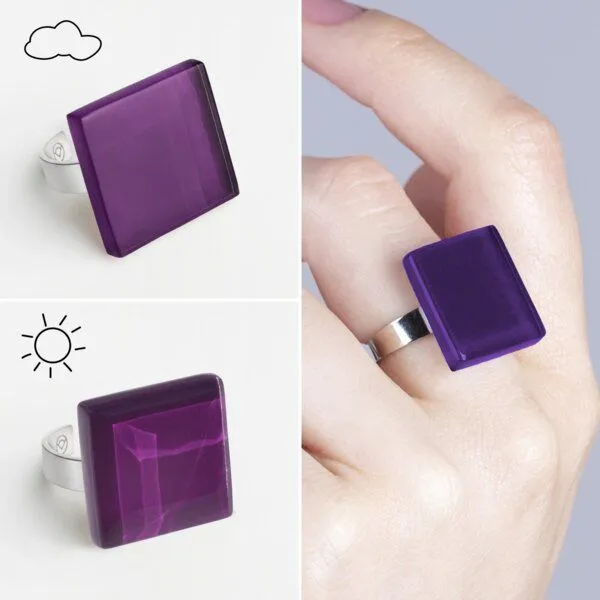ALEXASCHA ALEXASCHA Geometrischer Statement Ring aus Glas PUREFORM, Amethystlila, – Produktbild 4 von 4