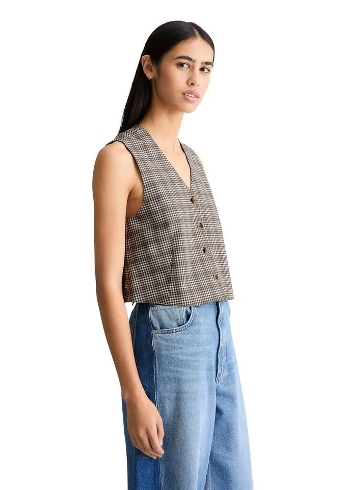Marc O'Polo DENIM Kurzweste aus Organic Cotton-Leinen-Mix, Braun, – Produktbild 2 von 5