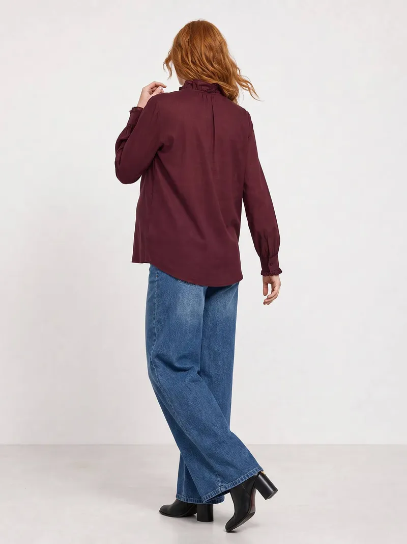 Vertbaudet Vertbaudet Bluse mit Knopfleiste & Rüschen-Details für Schwangerschaft & Stillzeit, Pflaume, – Produktbild 3 von 4